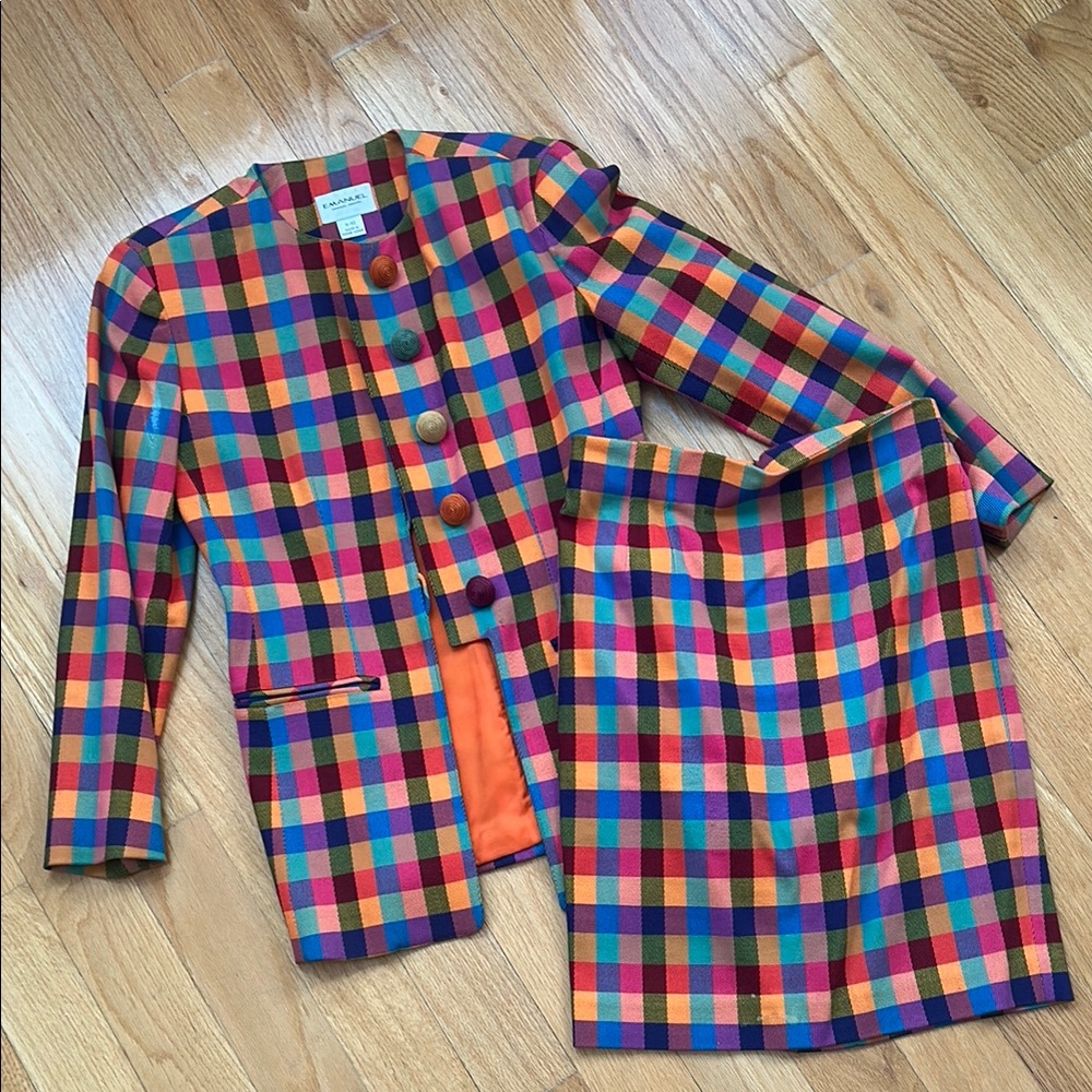 Emanuel Ungaro Multicolor Plaid Blazer and Skirt Set